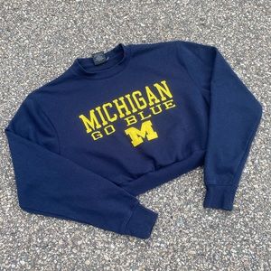 Colosseum Navy Blue Michigan 'Go Blue' Cropped Sweatshirt with Yellow Logo